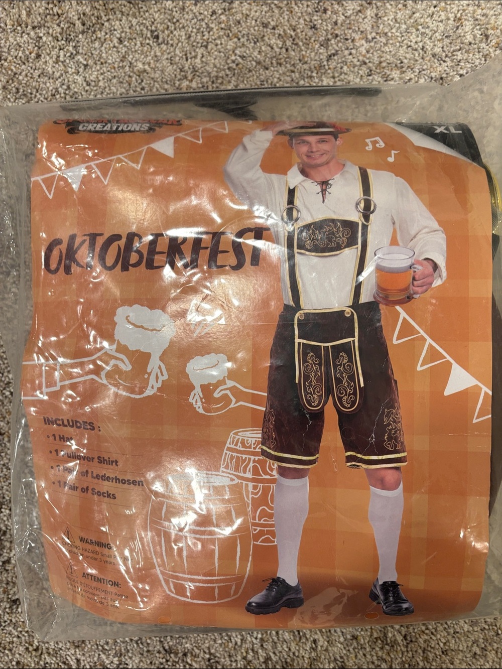 Spirit Oktoberfest Lederhosen Costume - Brown, White, Gold XL